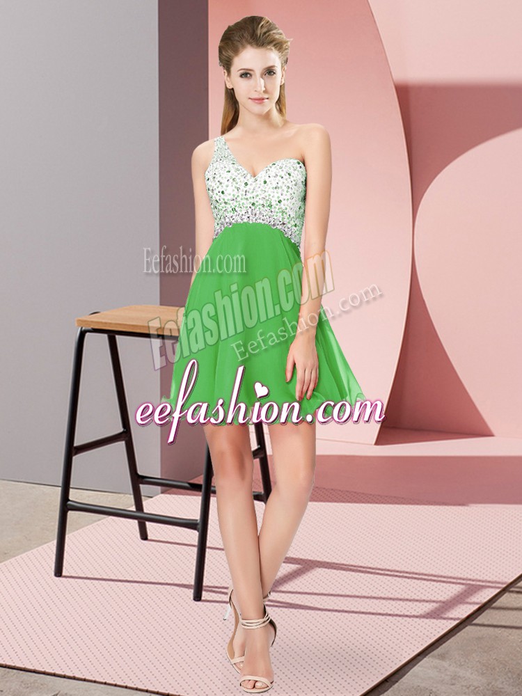 Inexpensive Sleeveless Mini Length Beading Criss Cross Evening Dress with Green
