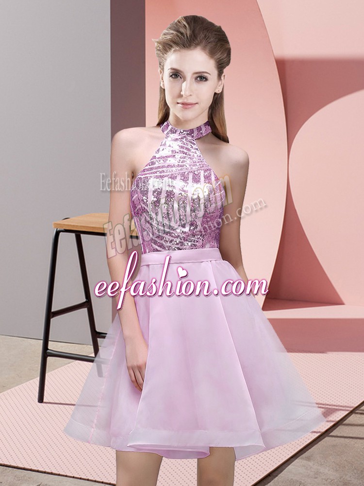  Lilac Backless Court Dresses for Sweet 16 Sequins Sleeveless Mini Length
