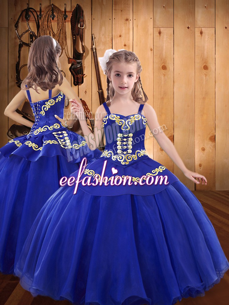  Organza Sleeveless Floor Length High School Pageant Dress and Embroidery