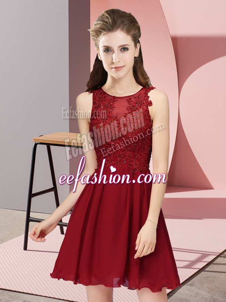  Wine Red Bridesmaids Dress Prom and Party with Appliques Scoop Sleeveless Zipper