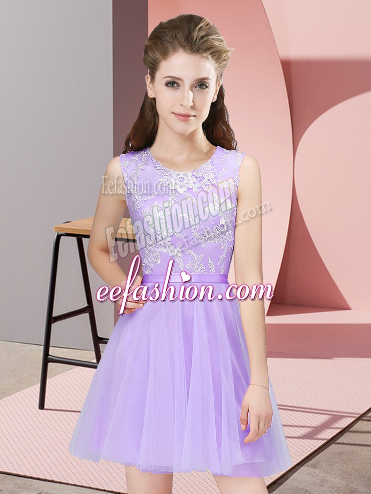  Lavender Side Zipper Scoop Lace Wedding Party Dress Tulle Sleeveless