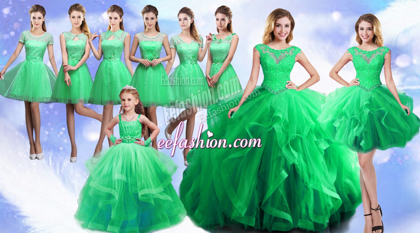 New Arrival Floor Length Ball Gowns Sleeveless Green Quince Ball Gowns Lace Up