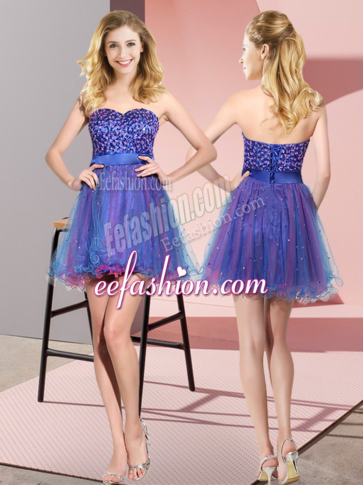 Super Empire Wedding Guest Dresses Multi-color Sweetheart Tulle Sleeveless Mini Length Lace Up