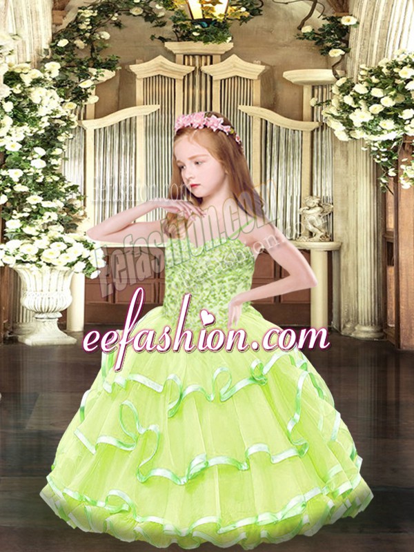 Graceful Organza Sleeveless Floor Length Little Girl Pageant Dress and Appliques