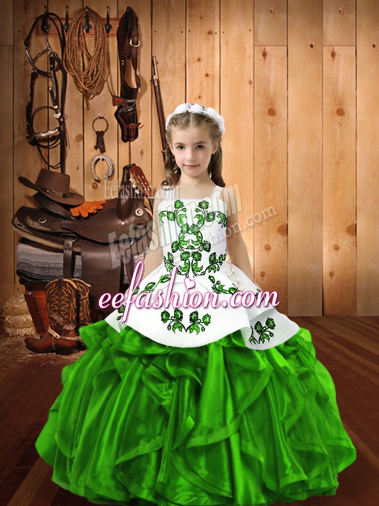  Sleeveless Floor Length Beading and Ruffles Lace Up Pageant Dress for Womens with Green