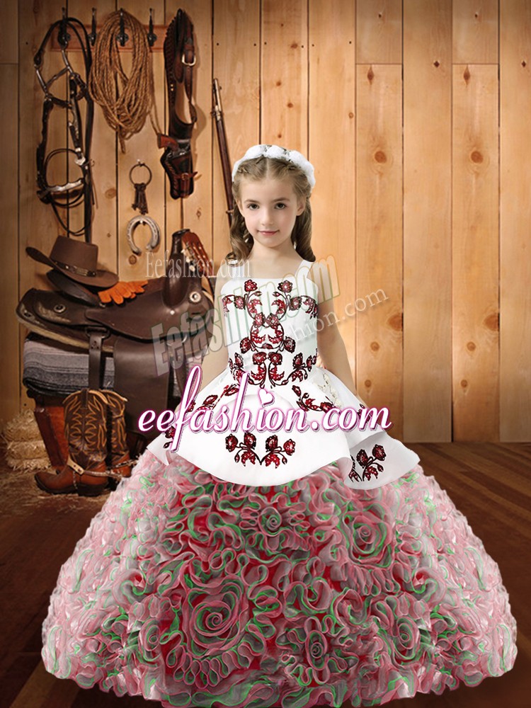  Multi-color Straps Neckline Embroidery Little Girls Pageant Dress Wholesale Sleeveless Zipper