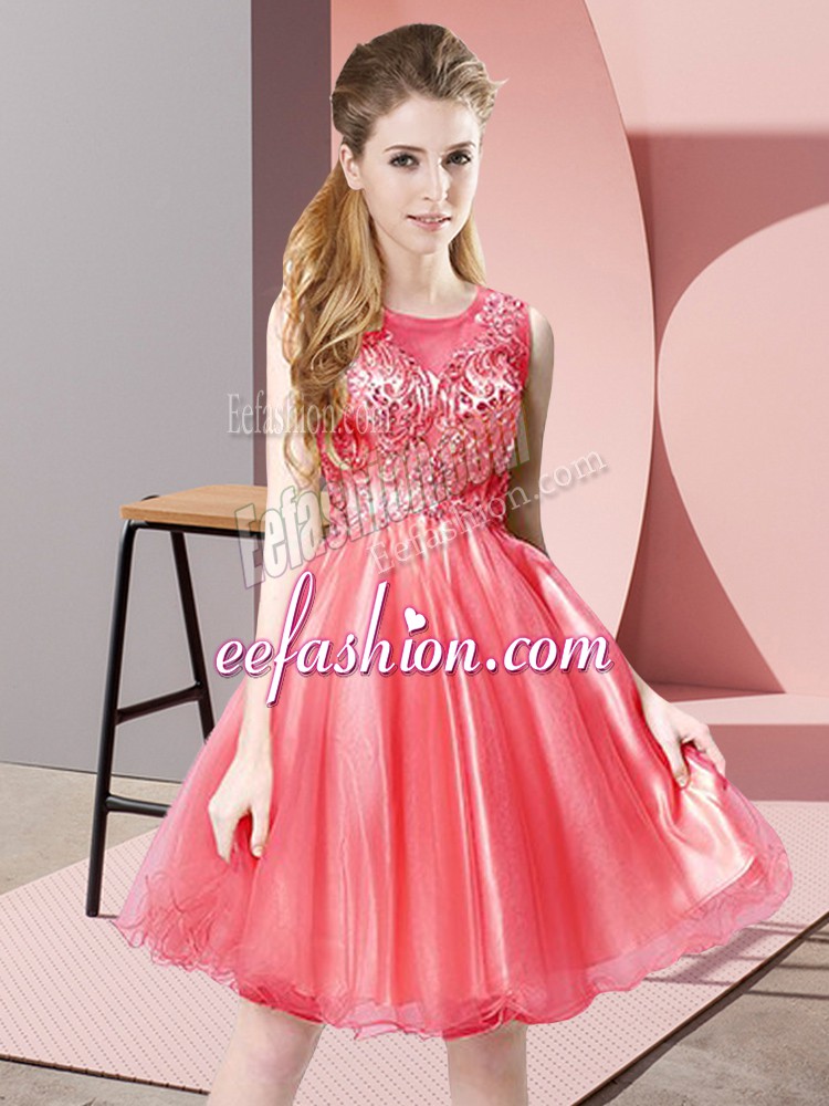 Exquisite Coral Red Zipper Scoop Beading Tulle Sleeveless