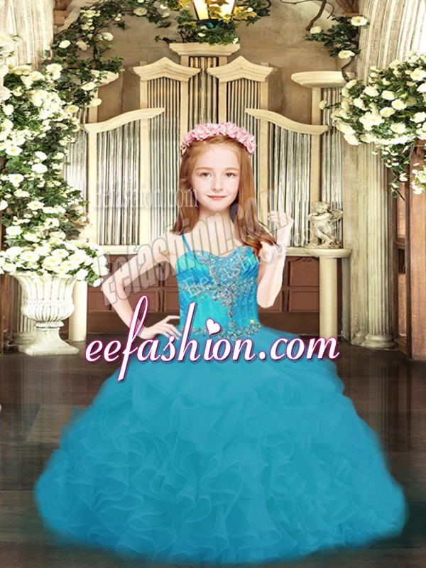  Sleeveless Lace Up Floor Length Beading and Ruffles and Pick Ups Pageant Gowns For Girls