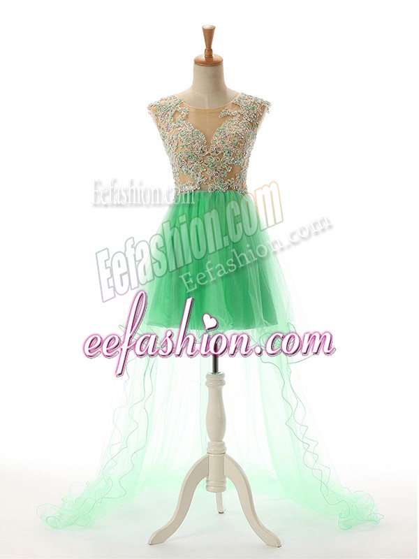 Fashion Scoop Sleeveless Homecoming Dress High Low Appliques Turquoise Tulle