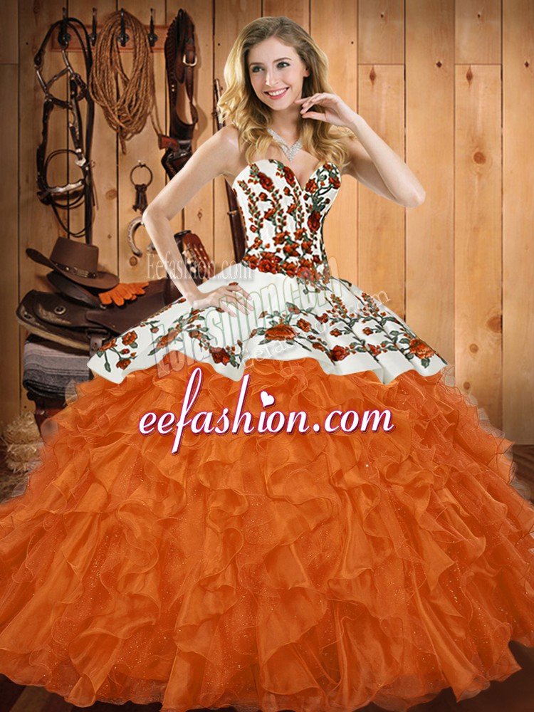  Sleeveless Embroidery and Ruffles Lace Up Quince Ball Gowns