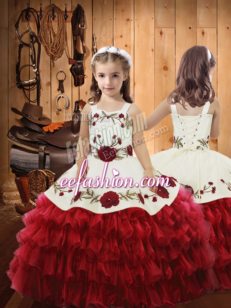  Organza Sleeveless Floor Length Pageant Gowns For Girls and Ruffled Layers