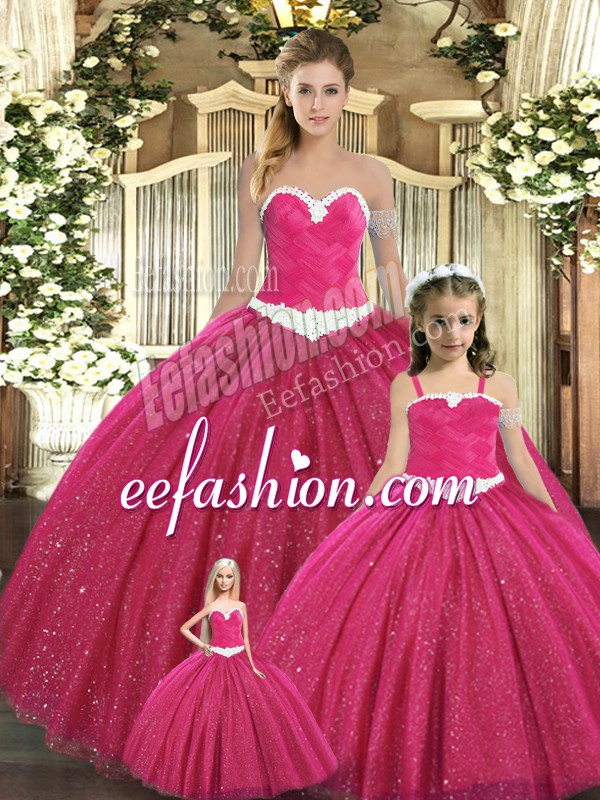 Stunning Red Sleeveless Tulle Lace Up Sweet 16 Dresses for Military Ball and Sweet 16 and Quinceanera