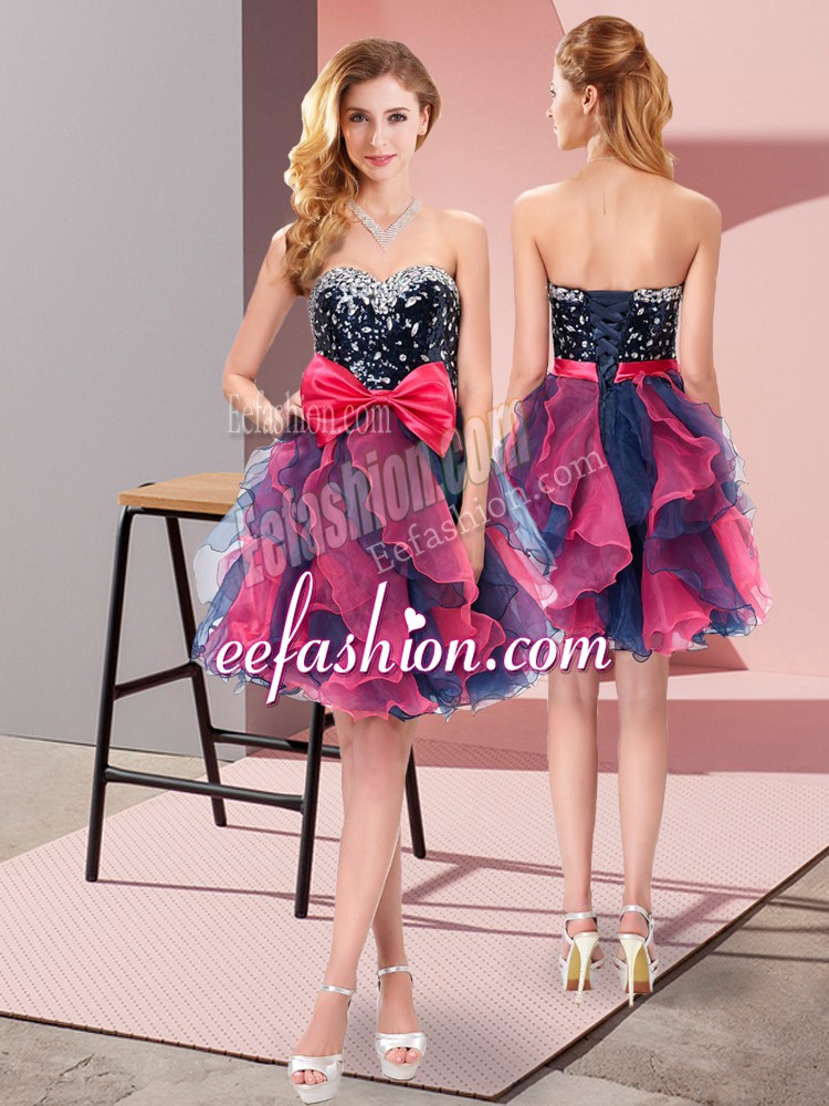Amazing Sleeveless Beading and Ruffles and Bowknot Lace Up Quinceanera Dama Dress