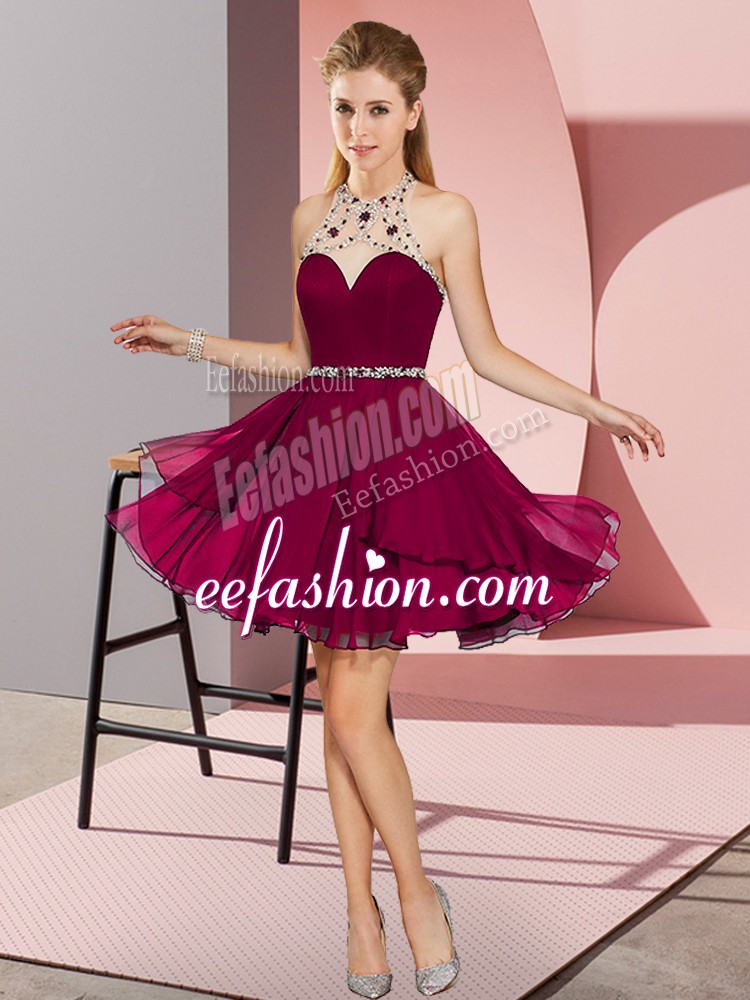 Hot Selling Mini Length Empire Sleeveless Fuchsia Dress for Prom Zipper