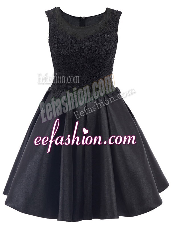 Fantastic Satin Scoop Sleeveless Zipper Lace Damas Dress in Black