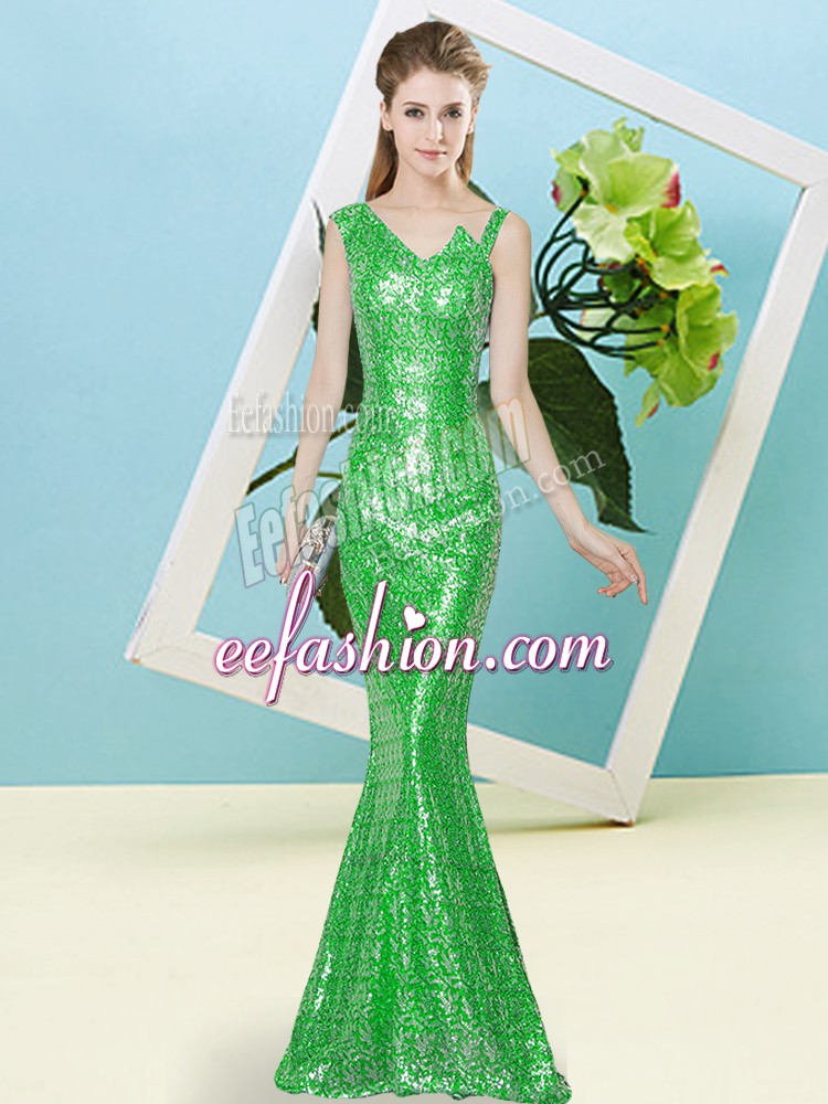 Best Selling Sequined Asymmetric Sleeveless Zipper Sequins Prom Evening Gown in Green