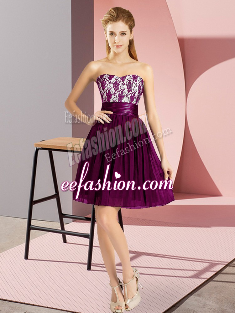  Fuchsia Empire Sweetheart Sleeveless Chiffon Mini Length Zipper Lace Prom Evening Gown