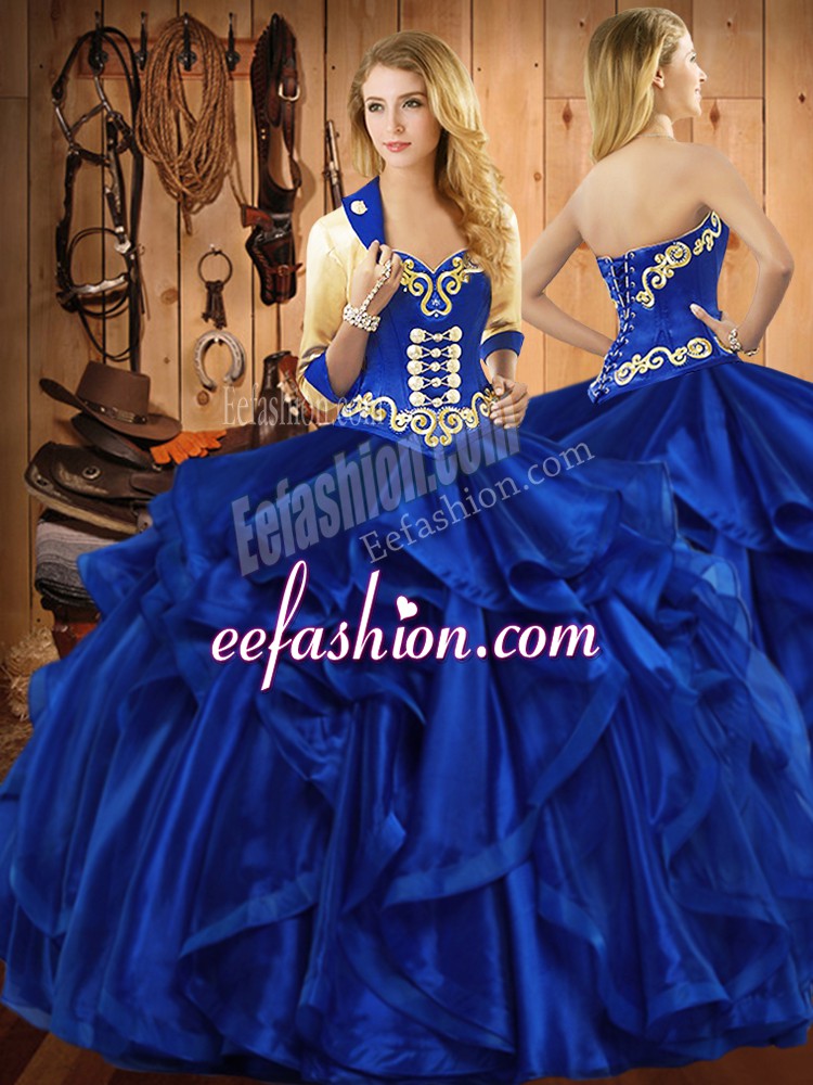  Sleeveless Embroidery and Ruffles Lace Up Quinceanera Dress