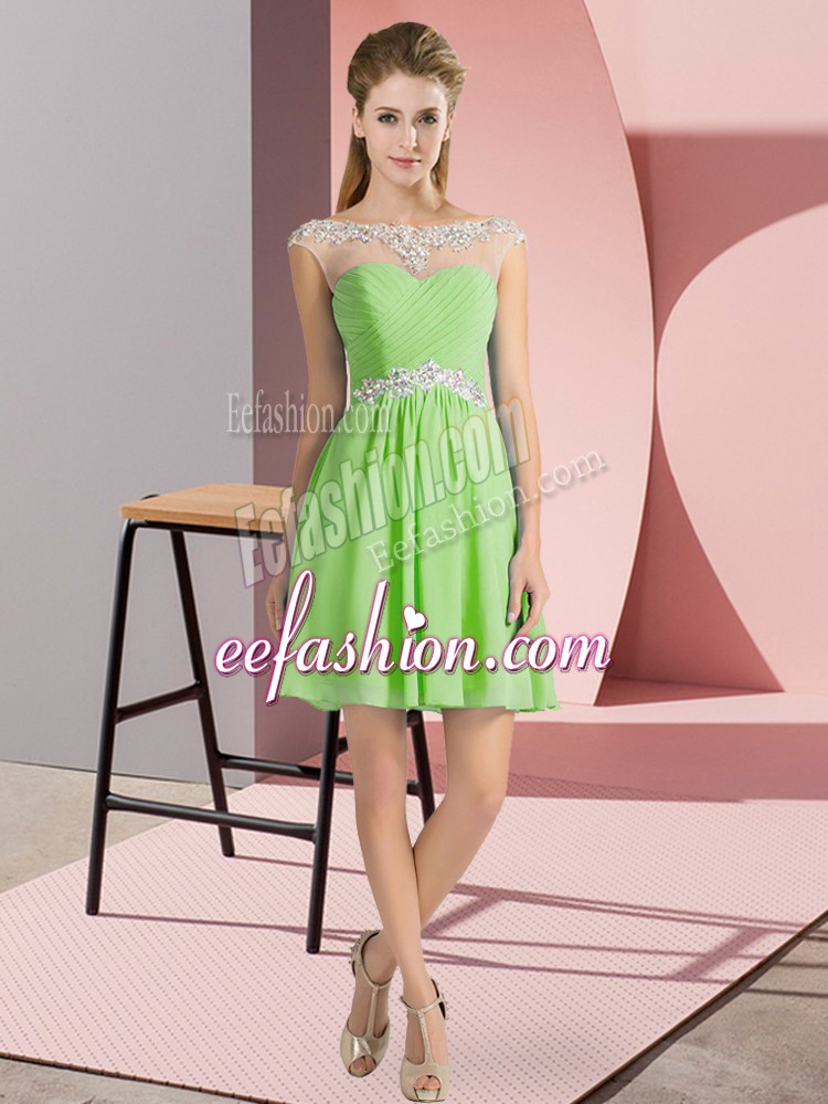 High Quality Empire Beading Prom Evening Gown Lace Up Chiffon Cap Sleeves Mini Length