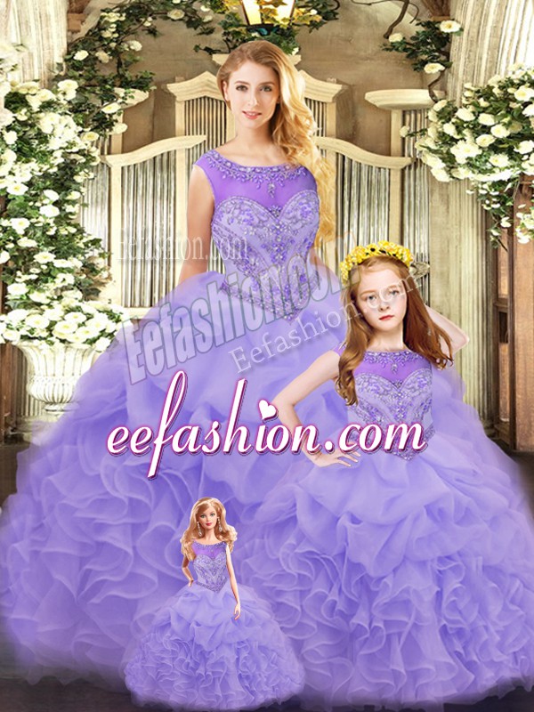  Lavender Sleeveless Ruffles Floor Length Sweet 16 Quinceanera Dress