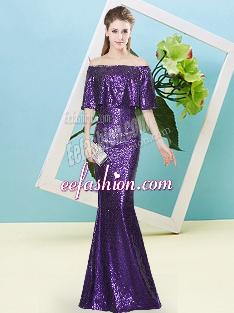  Sequined Half Sleeves Floor Length Prom Dresses and Sequins