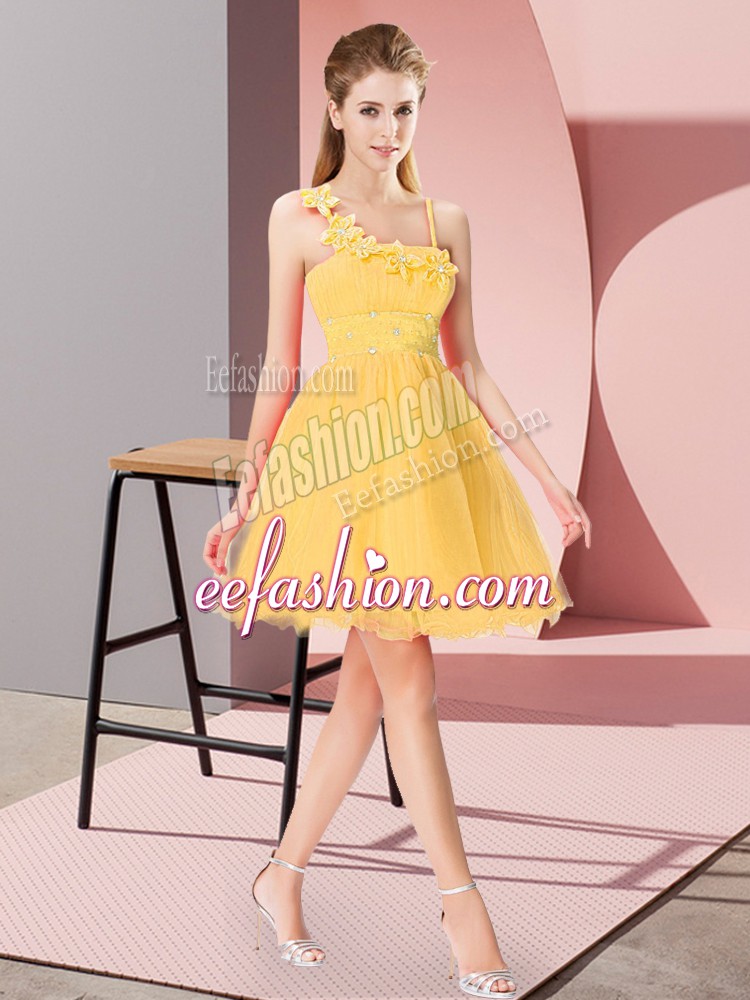  Organza Sleeveless Mini Length Prom Dresses and Beading and Hand Made Flower