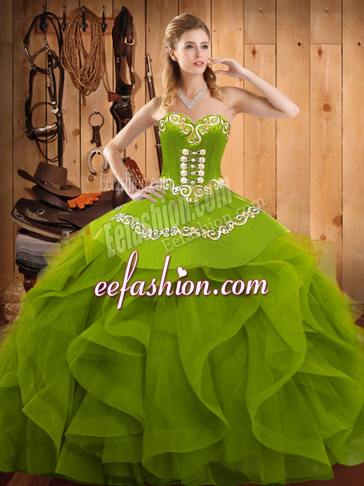 Sexy Sleeveless Lace Up Floor Length Embroidery and Ruffles Quinceanera Dress