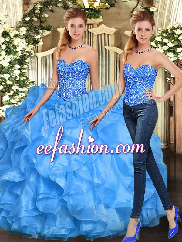Fashionable Baby Blue Sweet 16 Dresses Military Ball and Sweet 16 and Quinceanera with Beading and Ruffles Sweetheart Sleeveless Lace Up