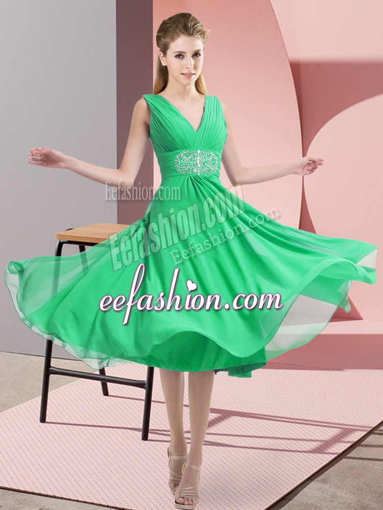 Discount Sleeveless Chiffon Knee Length Side Zipper Quinceanera Court Dresses in Turquoise with Beading