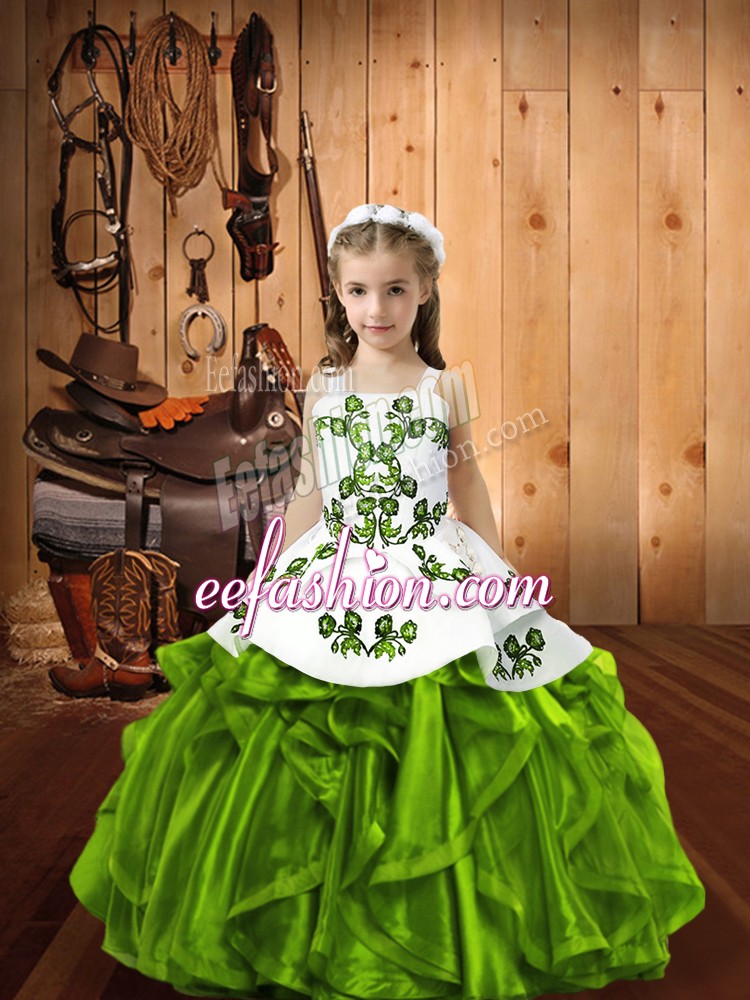  Organza Sleeveless Floor Length Pageant Gowns For Girls and Embroidery and Ruffles