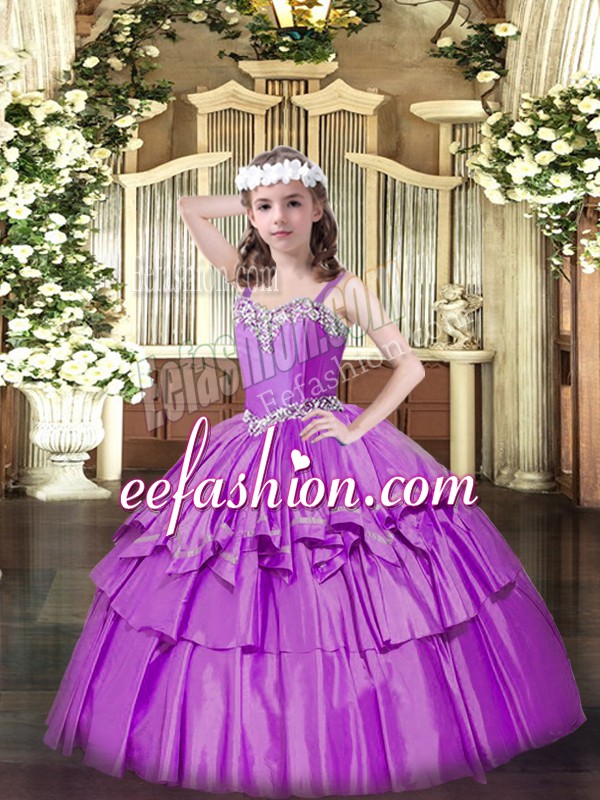  Straps Sleeveless Lace Up Pageant Dress for Womens Lilac Organza