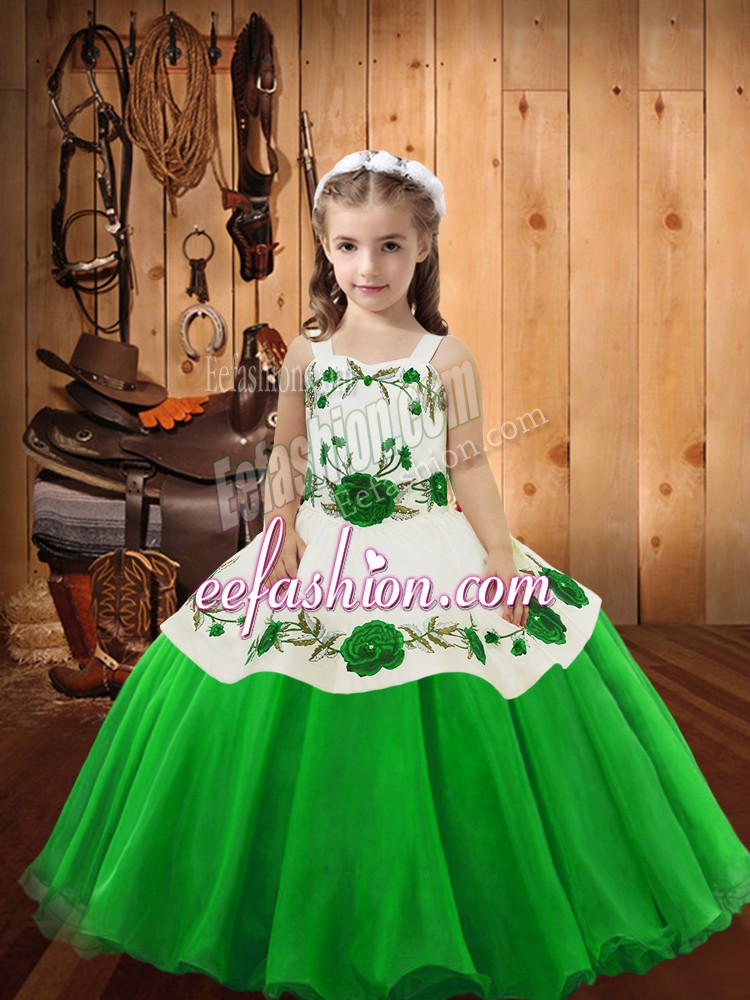 Dazzling Straps Neckline Embroidery Pageant Dress for Teens Sleeveless Lace Up