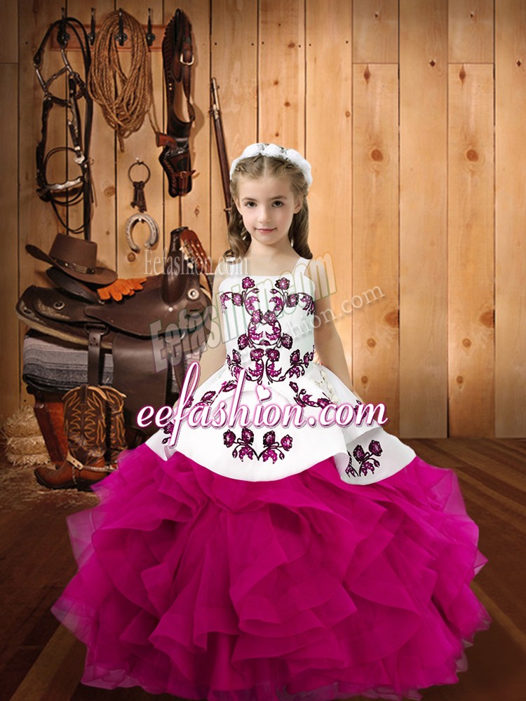 Discount Straps Sleeveless Organza Kids Formal Wear Embroidery and Ruffles Lace Up