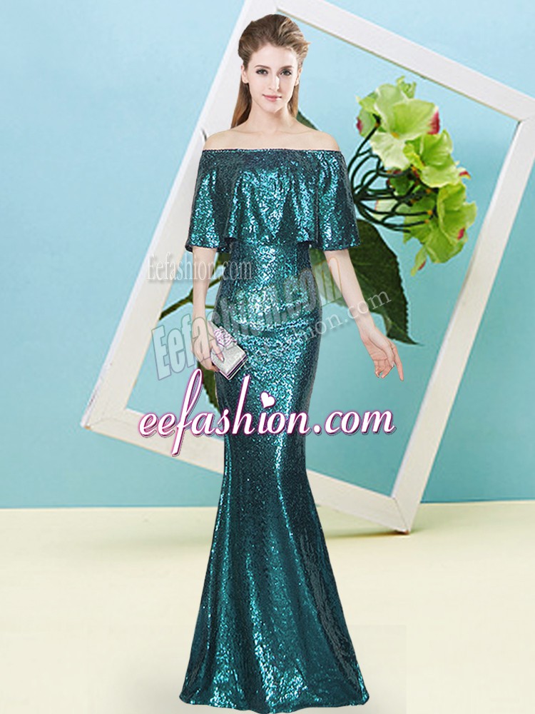 Custom Fit Sequined Sleeveless Floor Length and Sequins