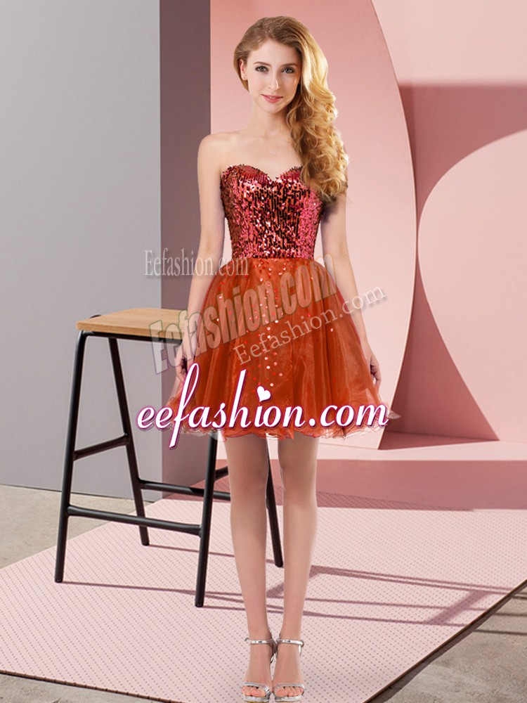  Red Sweetheart Neckline Sequins Dress for Prom Sleeveless Zipper