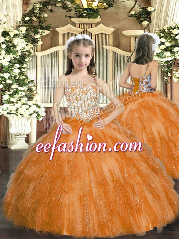 Amazing Orange Sleeveless Organza Lace Up Pageant Dress Wholesale for Party and Sweet 16 and Quinceanera and Wedding Party