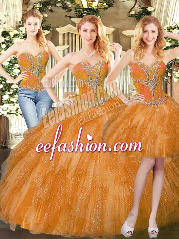 Fitting Orange Red Sweet 16 Quinceanera Dress Military Ball and Sweet 16 and Quinceanera with Beading and Ruffles Sweetheart Sleeveless Lace Up