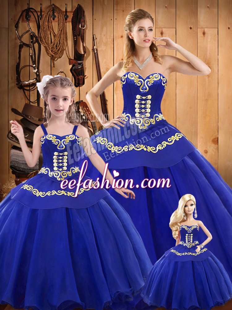  Blue Vestidos de Quinceanera Military Ball and Sweet 16 and Quinceanera with Embroidery Sweetheart Sleeveless Lace Up