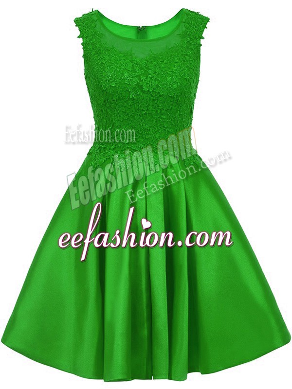 Green Zipper Scoop Lace Vestidos de Damas Satin Sleeveless