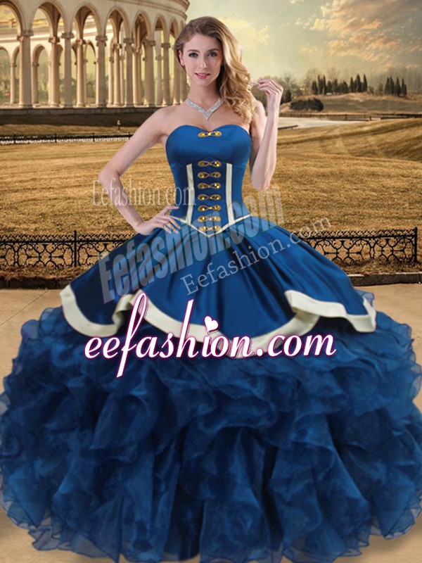  Beading and Ruffles Quinceanera Dresses Blue Lace Up Sleeveless Floor Length