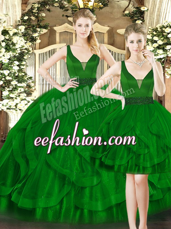 Graceful Straps Sleeveless Tulle 15 Quinceanera Dress Beading and Ruffles Lace Up