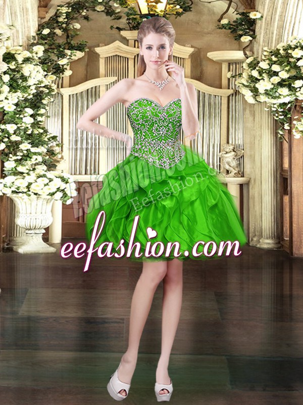  Beading and Ruffles Dress for Prom Green Lace Up Sleeveless Mini Length