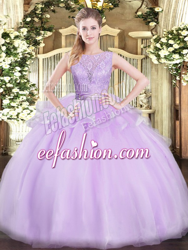 Lovely Lavender Scoop Neckline Lace Quinceanera Dresses Sleeveless Backless