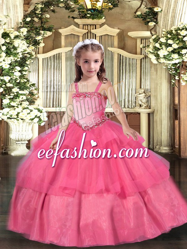 Low Price Organza Sleeveless Floor Length Custom Made Pageant Dress and Appliques and Ruffled Layers