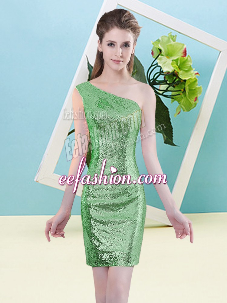  Sleeveless Mini Length Sequins Zipper Dress for Prom with Green