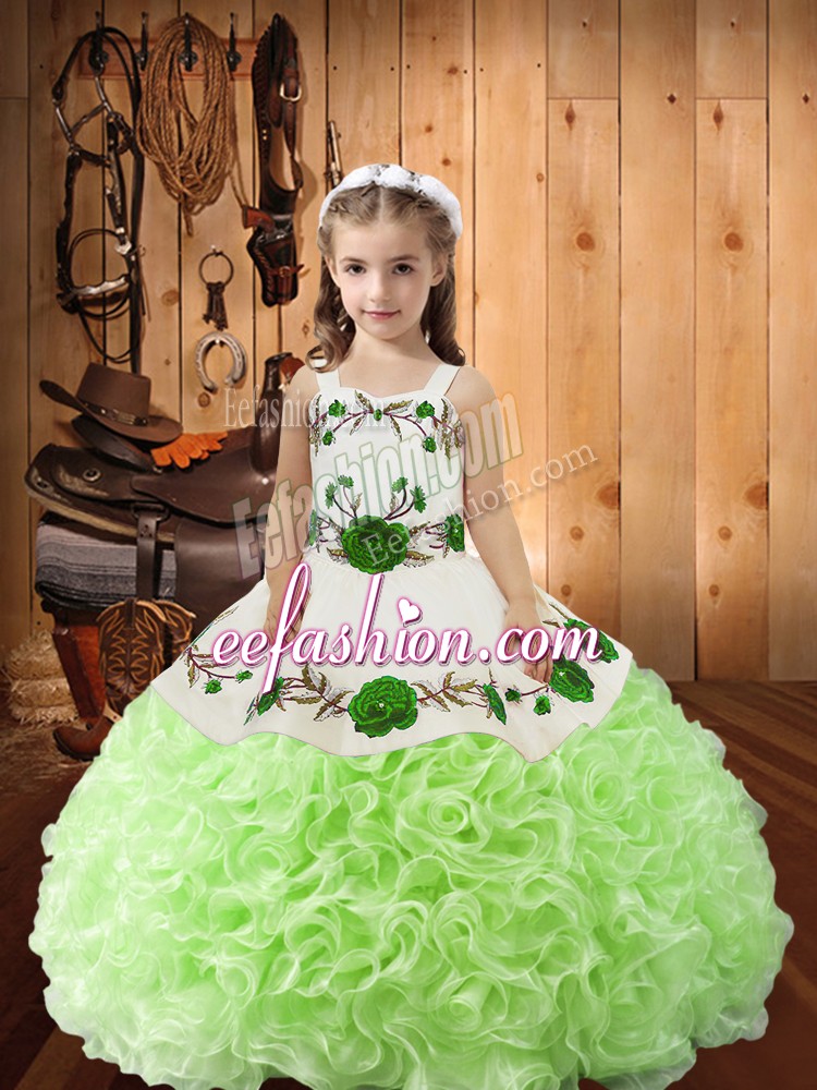  Yellow Green Straps Lace Up Embroidery and Ruffles Girls Pageant Dresses Sleeveless