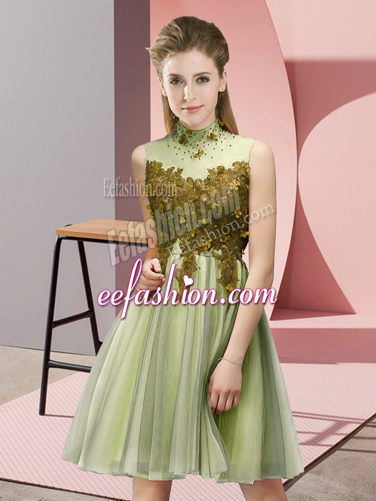 Discount Yellow Green Empire Appliques Damas Dress Lace Up Tulle Sleeveless Knee Length