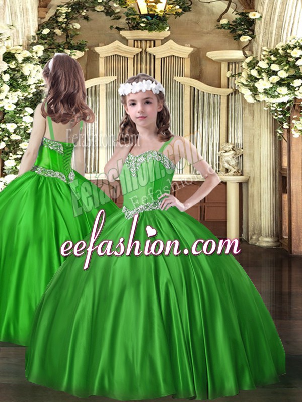 Gorgeous Green Lace Up Straps Beading Girls Pageant Dresses Satin Sleeveless