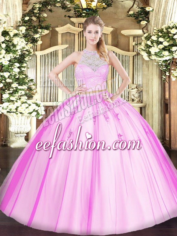 Fuchsia Sleeveless Tulle Zipper Sweet 16 Dresses for Military Ball and Sweet 16 and Quinceanera