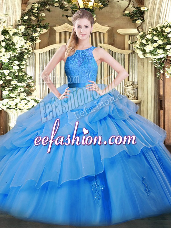 Vintage Organza Sleeveless Floor Length Quinceanera Gown and Lace and Ruffled Layers